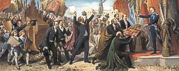 Wilhelm von Kaulbach (1804 - 1874) Die K&uuml;nstler M&uuml;nchens im Verein mit der B&uuml;rgerschaft &uuml;berreichen K&ouml;nig Ludwig I. das f&uuml;r denselben bestimmte Album samt dessen Aufbewahrungsschrein, wohl 1853